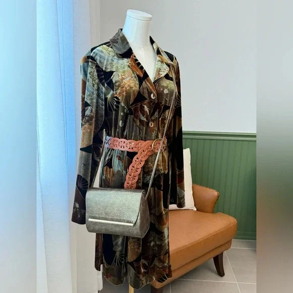 Vintage CLIO Velour/Velvet Dress olive green size US Medium EVC - Picture 4 of 6